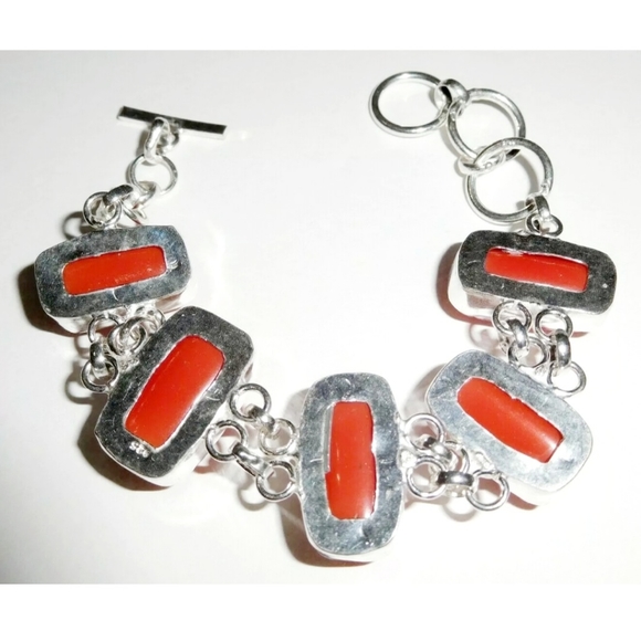 Natural Italian Coral 925 Silver Bracelet - Picture 2 of 5
